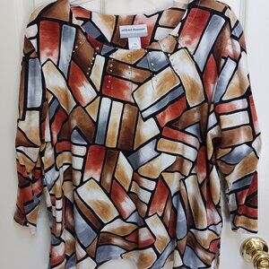 Alfred Dunner Petite Women’s Studded Abstract Brown Blouse Size XL Petite